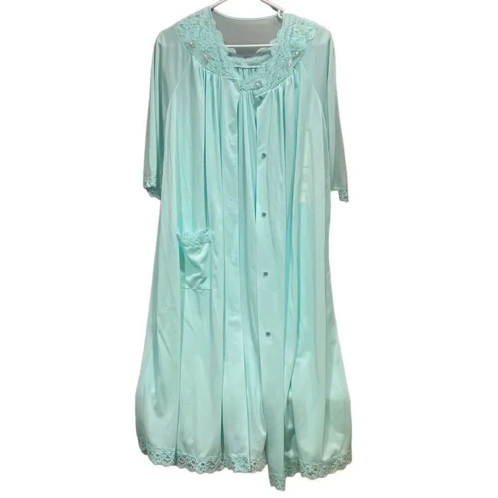Vtg 70s Shadowline Womens Peignoir Set M Robin Egg Blue Mad Men Housewife NOS